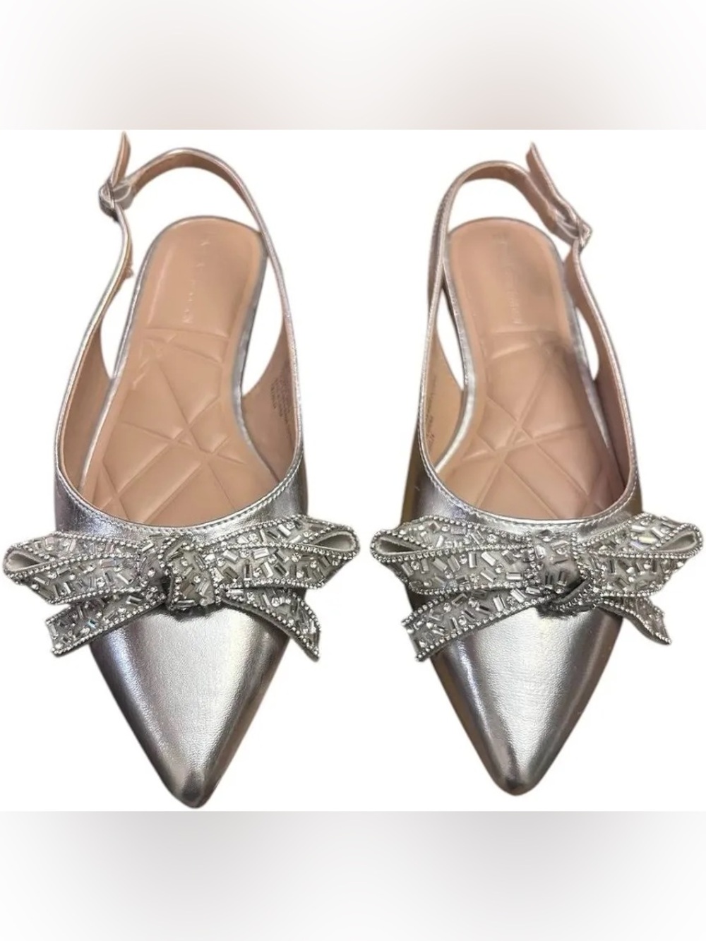 BCBGeneration Katly Slingback Metallic Silver Pointed Slingback Flats Size 6 EUC